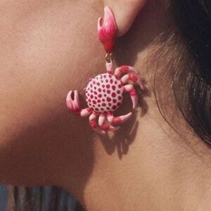 Pink and Gold Crab Earrings